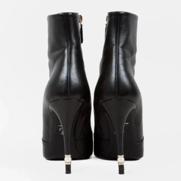 Chanel CC Black Leather Pearl Stiletto Booties - Picture 3 of 11